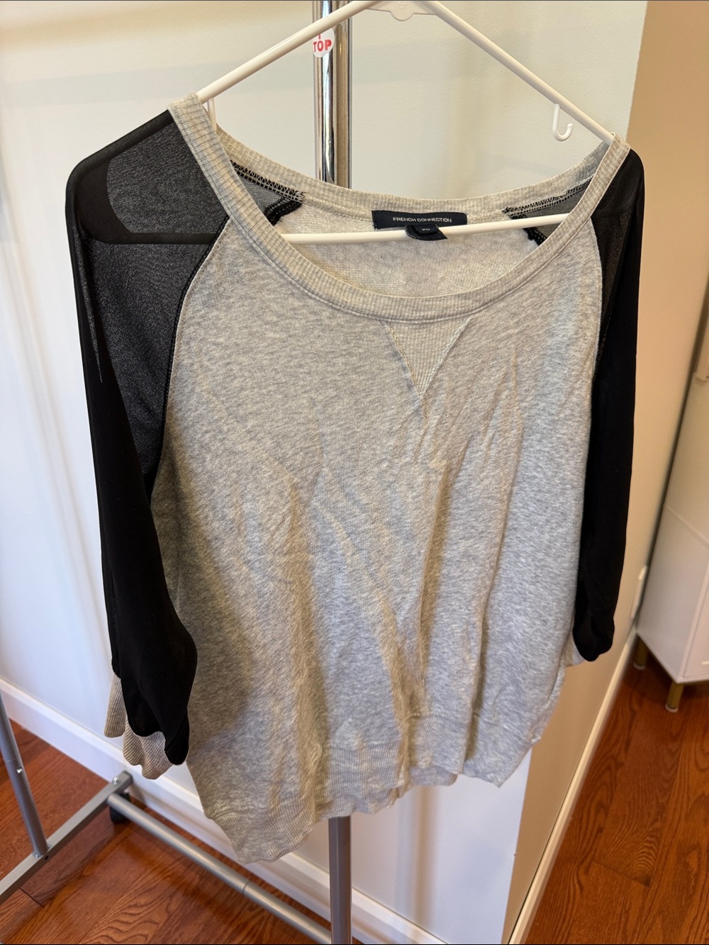 French Connection Gray and Black Raglan Sweatshirt